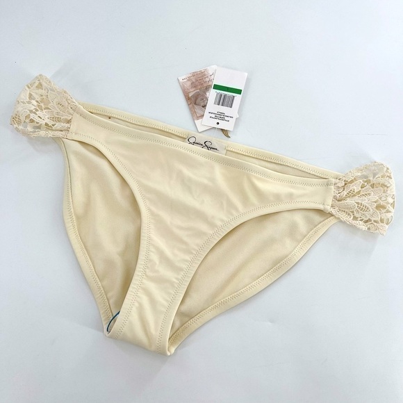 Jessica Simpson Flower Power Crochet Side Shirred Hipster Bikini Bottom Size L - Picture 5 of 9